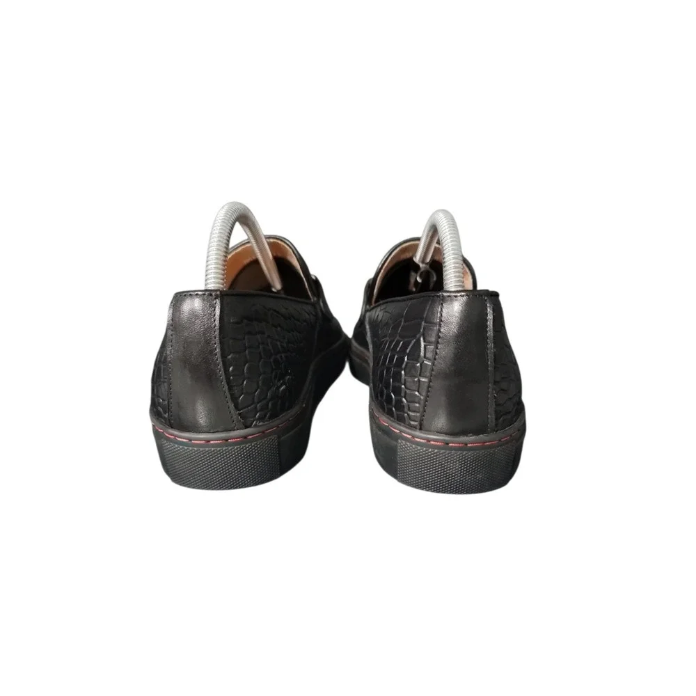 Marc Nolan Men's Size 6 Boardwalk Black Crocskin Leather Horse-Bit Sneakers